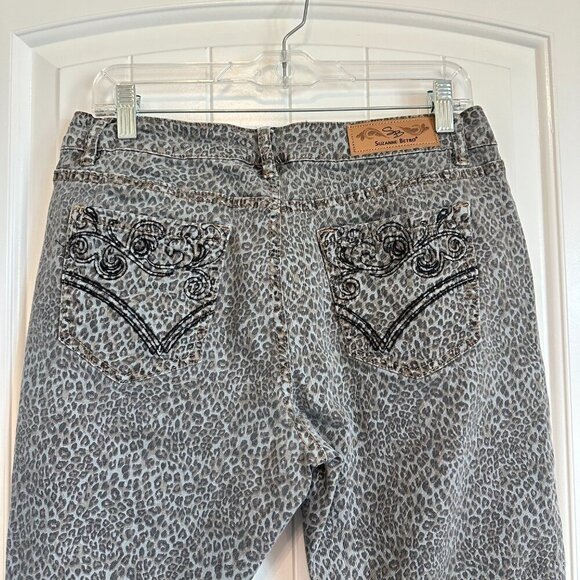 Suzanne Betro 98% cotton leopard animal print grey wash slim fit denim size 12 - Picture 6 of 11